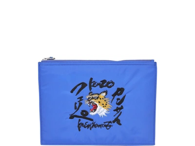 Shop Kenzo X Kansai Yamamoto Cheetah Embroidered Clutch Bag In Blue