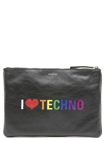 Shop Balenciaga I Love Techno Clutch Bag In Black