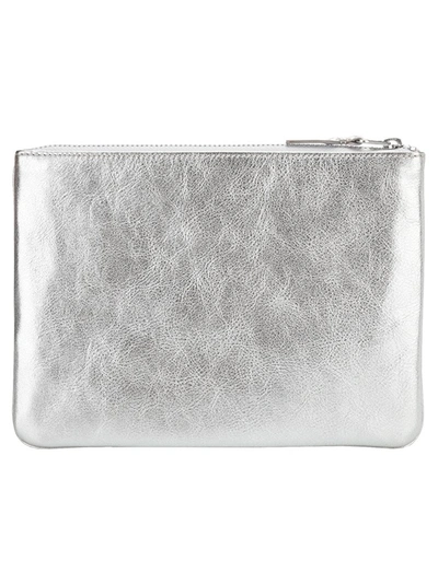 Shop Comme Des Garçons Wallet Classic Logo Print Pouch In Silver