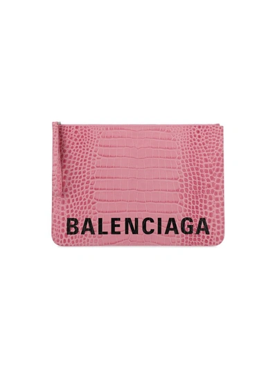 Shop Balenciaga Cash Logo Print Pouch Bag In Pink
