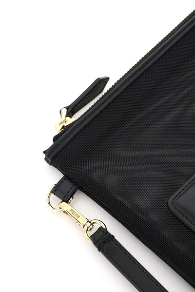 Shop Fendi Mesh Large Flat Pouch In Black