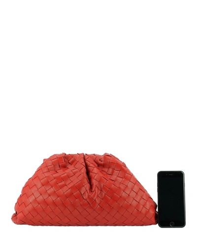 Shop Bottega Veneta Intrecciato Pouch Bag In Red