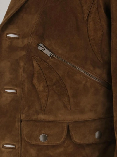 Shop Saint Laurent Buttoned Biker Jacket In Brown
