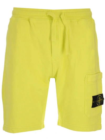 Shop Stone Island Logo Patch Sweat Shorts In Yellow