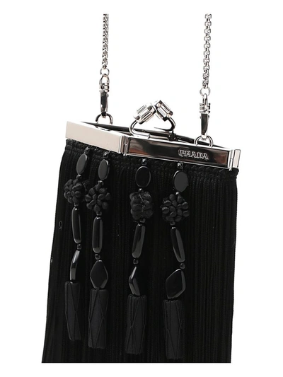 Shop Prada Beaded Fringe Clutch Bag In Black