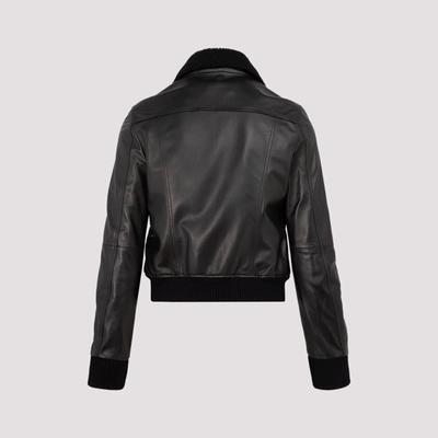 Shop Amiri Aviator Leather Jacket In Black