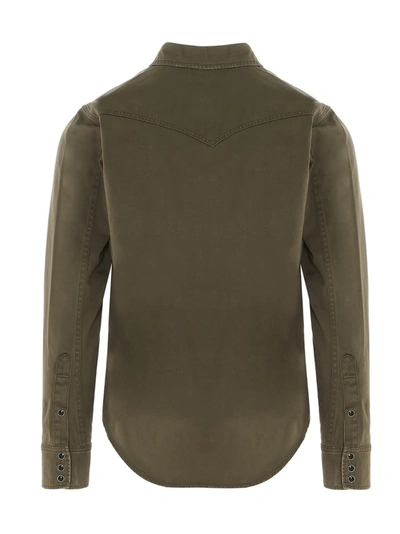 Shop Saint Laurent Distressed Classic Western Shirt In Green