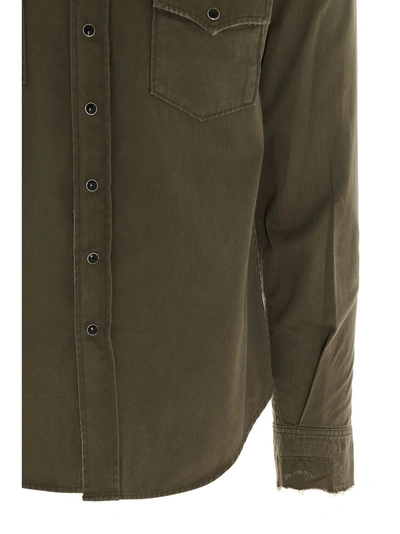 Shop Saint Laurent Distressed Classic Western Shirt In Green