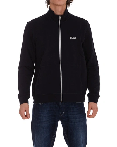 Shop Woolrich Essential Logo Embroidered Track Sweater In Navy