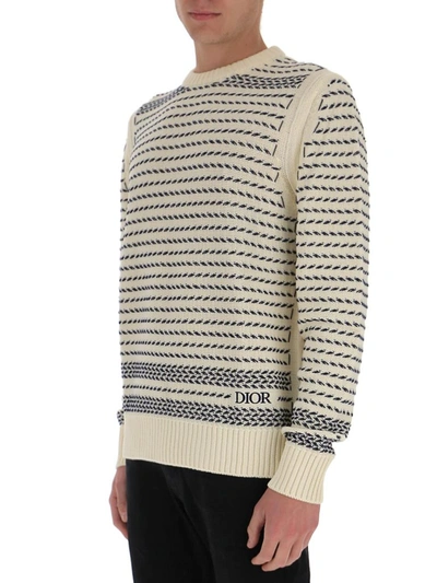 Shop Dior Homme Signature Embroidered Chevron Knit Sweater In Multi