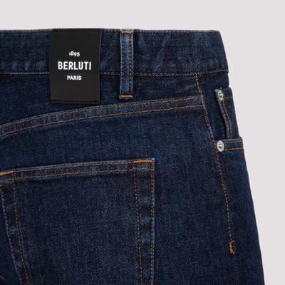 Shop Berluti Selvedge Logo Patch Jeans In Blue