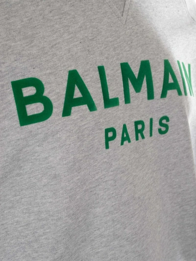 Shop Balmain Flocked Logo Sweatshirt In Grey