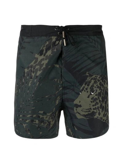 Shop Saint Laurent Leopard Printed Swim Shorts In Multi