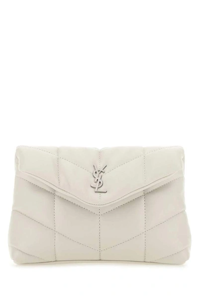 Shop Saint Laurent Loulou Puffer Small Pouch In White