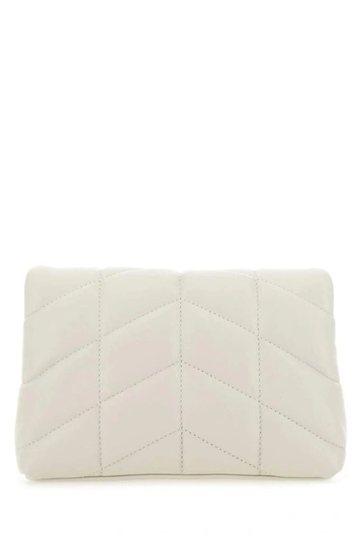 Shop Saint Laurent Loulou Puffer Small Pouch In White