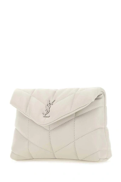 Shop Saint Laurent Loulou Puffer Small Pouch In White