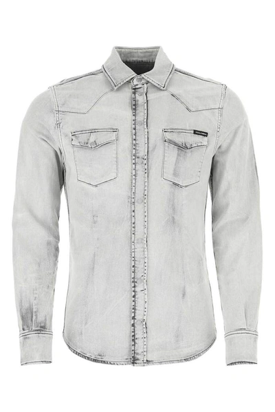 Shop Dolce & Gabbana Chest Pocket Denim Shirt In Grey