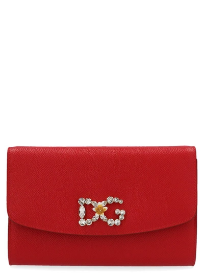 Shop Dolce & Gabbana Crystal Embellished Chain Clutch In Red