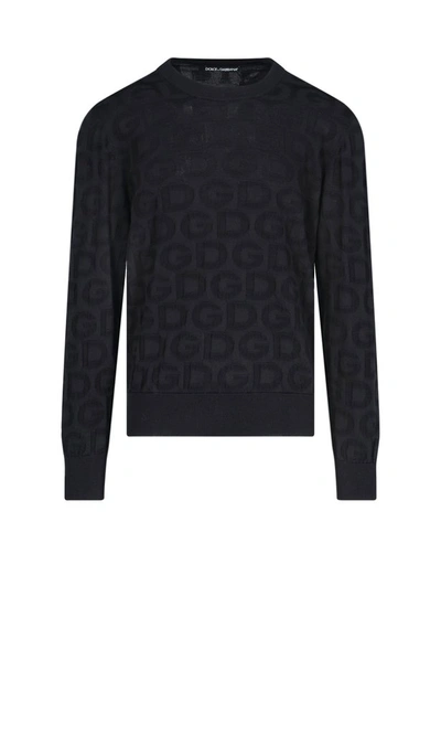 Shop Dolce & Gabbana Logo Motif Jacquard Sweater In Black