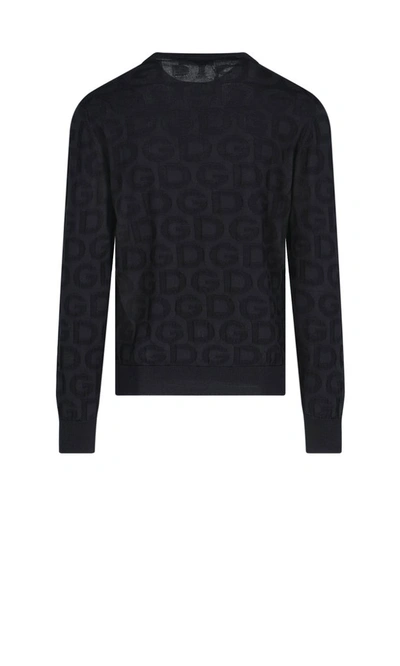 Shop Dolce & Gabbana Logo Motif Jacquard Sweater In Black