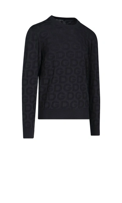 Shop Dolce & Gabbana Logo Motif Jacquard Sweater In Black