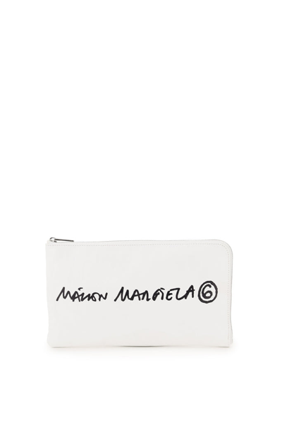 Shop Mm6 Maison Margiela Logo Zipped Clutch Bag In White