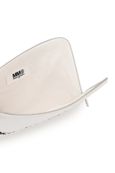 Shop Mm6 Maison Margiela Logo Zipped Clutch Bag In White