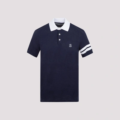Shop Brunello Cucinelli Logo Embroidered Polo Shirt In Blue