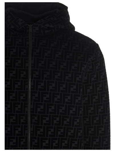 Shop Fendi Ff Motif Hooded Jacket In Black