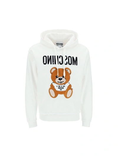 Shop Moschino Teddy Bear Embroidered Hoodie In White