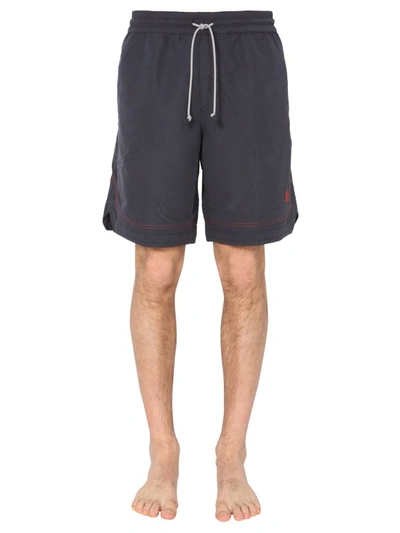 Shop Brunello Cucinelli Contrast Stitching Drawstring Shorts In Navy