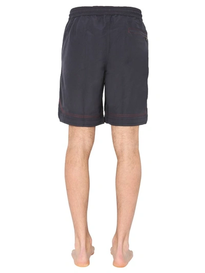 Shop Brunello Cucinelli Contrast Stitching Drawstring Shorts In Navy