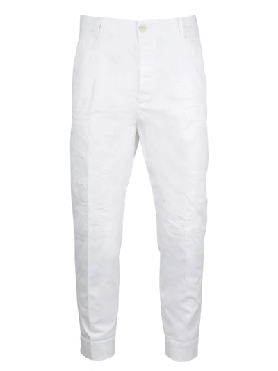 Shop Dsquared2 Distressed Straight Leg Trousers In White