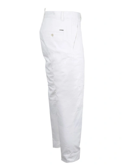 Shop Dsquared2 Distressed Straight Leg Trousers In White