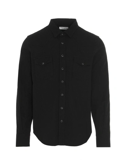 Shop Saint Laurent Western Denim Shirt In Black