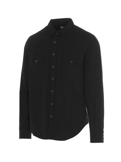 Shop Saint Laurent Western Denim Shirt In Black