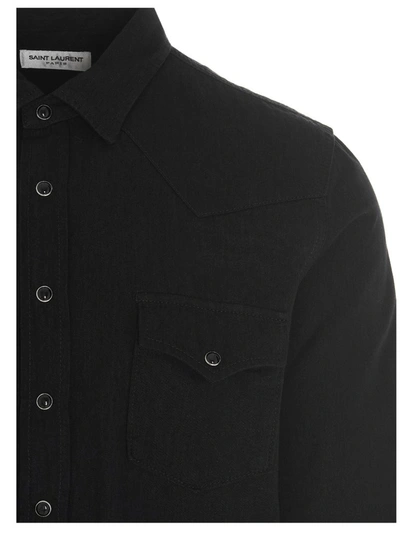 Shop Saint Laurent Western Denim Shirt In Black