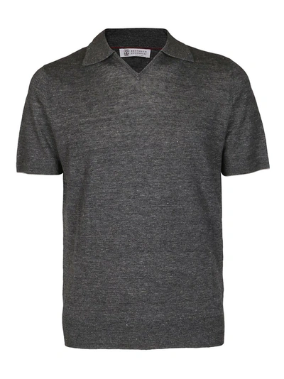 Shop Brunello Cucinelli Fine Knit Polo Shirt In Grey