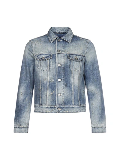 Shop Saint Laurent Distressed Denim Jacket In Blue