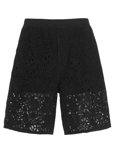 Shop Valentino Macramé Lace Bermuda Shorts In Black