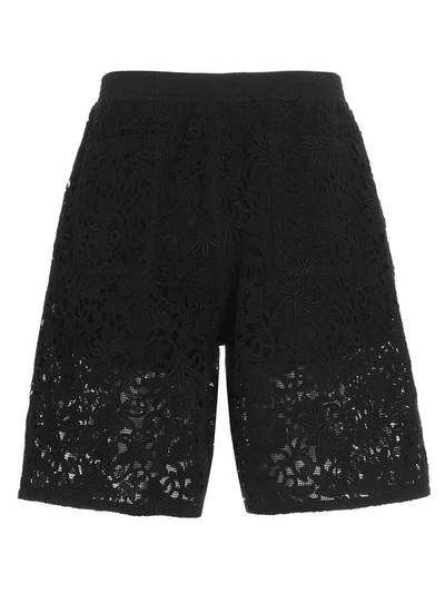 Shop Valentino Macramé Lace Bermuda Shorts In Black
