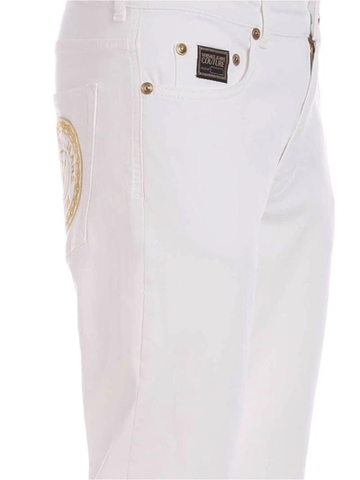 Shop Versace Jeans Couture Logo Patch Cropped Jeans In White