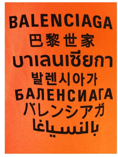 Shop Balenciaga Languages Print Hoodie In Orange