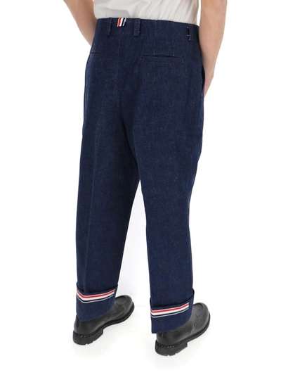 Shop Thom Browne Cuffed Denim Trousers In Navy