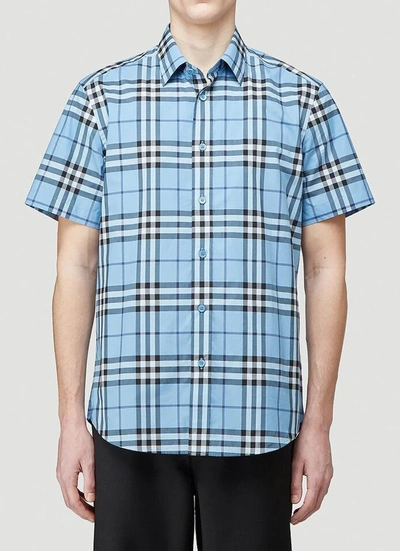 Shop Burberry Check Short Sleeve Shirt In Blue