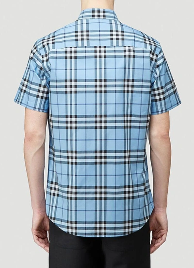 Shop Burberry Check Short Sleeve Shirt In Blue