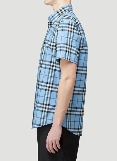 Shop Burberry Check Short Sleeve Shirt In Blue