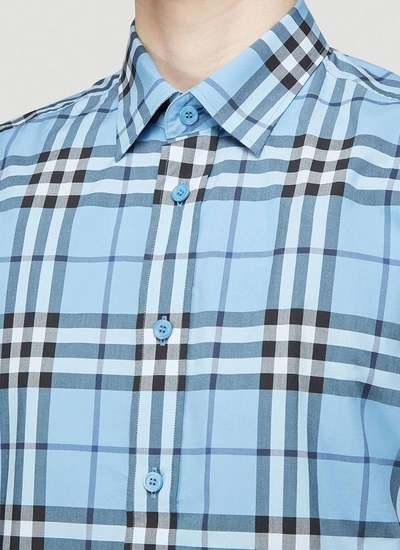 Shop Burberry Check Short Sleeve Shirt In Blue