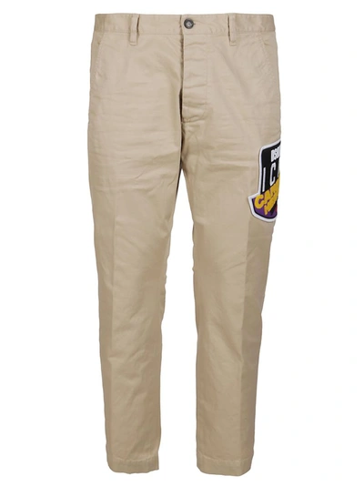 Shop Dsquared2 Logo Patch Chino Pants In Beige