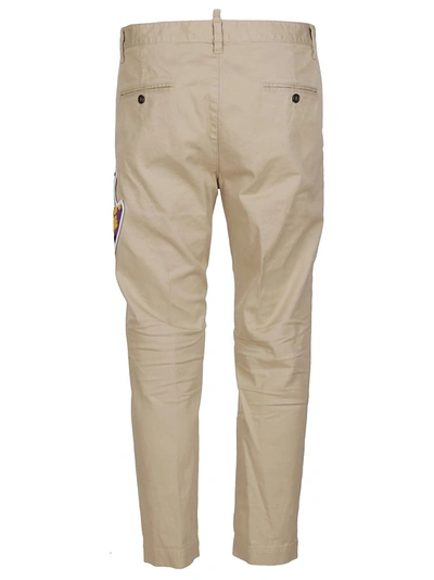 Shop Dsquared2 Logo Patch Chino Pants In Beige